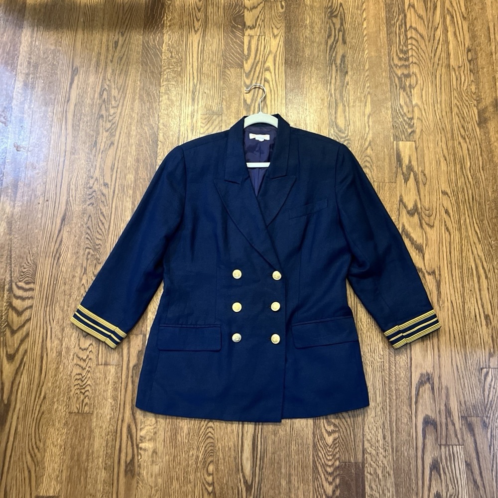 VTG Brooks Brothers Double Breasted Linen Nautical Blue Blazer Size 10 - Picture 9 of 11